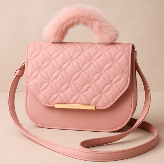 Quilted Elegance Handbag with Faux Fur Handle