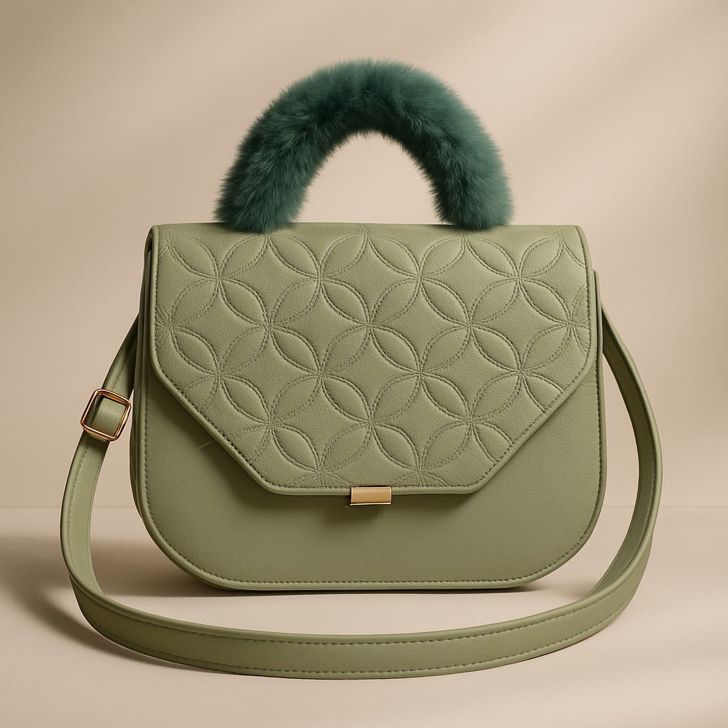 Quilted Elegance Handbag with Faux Fur Handle