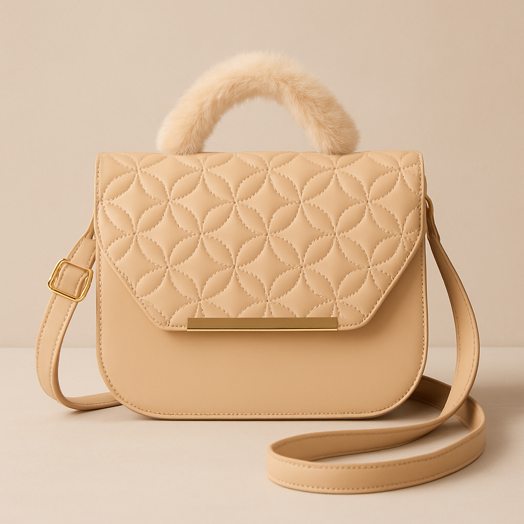 Quilted Elegance Handbag with Faux Fur Handle