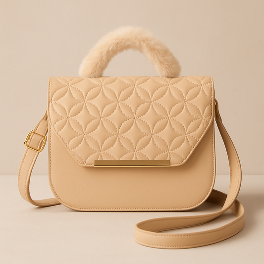 Quilted Elegance Handbag with Faux Fur Handle