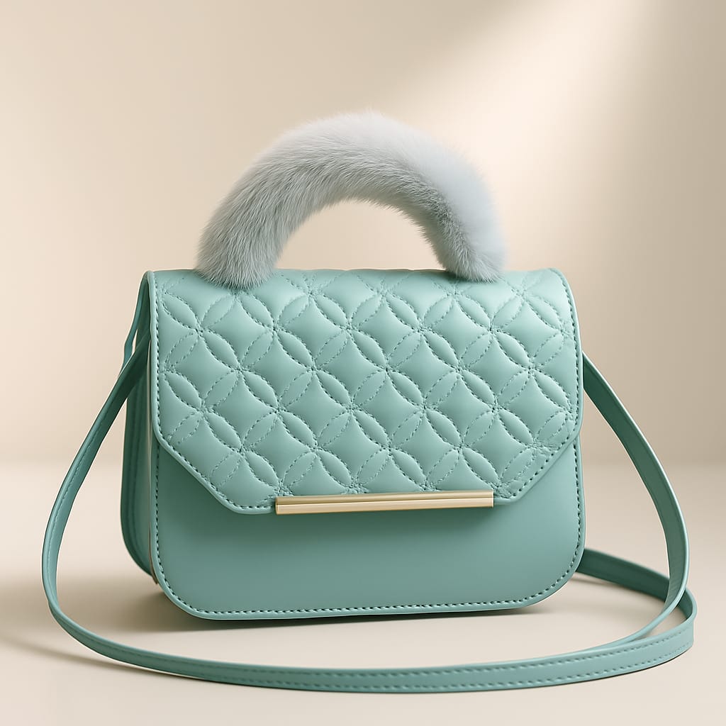 Quilted Elegance Handbag with Faux Fur Handle